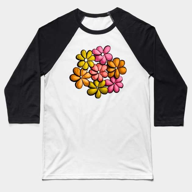 Fun Colorful Flowers Spring Design Baseball T-Shirt by Boriana Giormova
